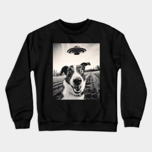 Funny Alien UFO Dog Selfie Crewneck Sweatshirt